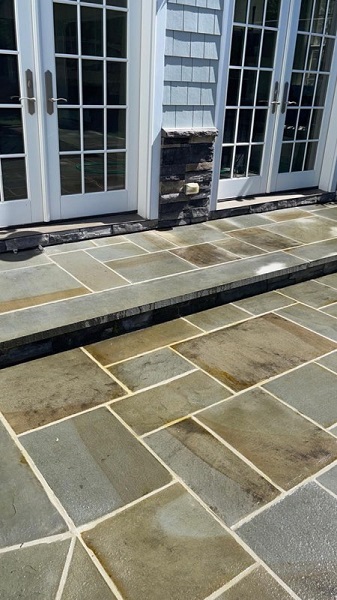 Bluestone patio with mortared joints — Commack, NY
